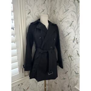 Banana Republic Trench Coat BLACK XXS 100% cotton double breasted belted